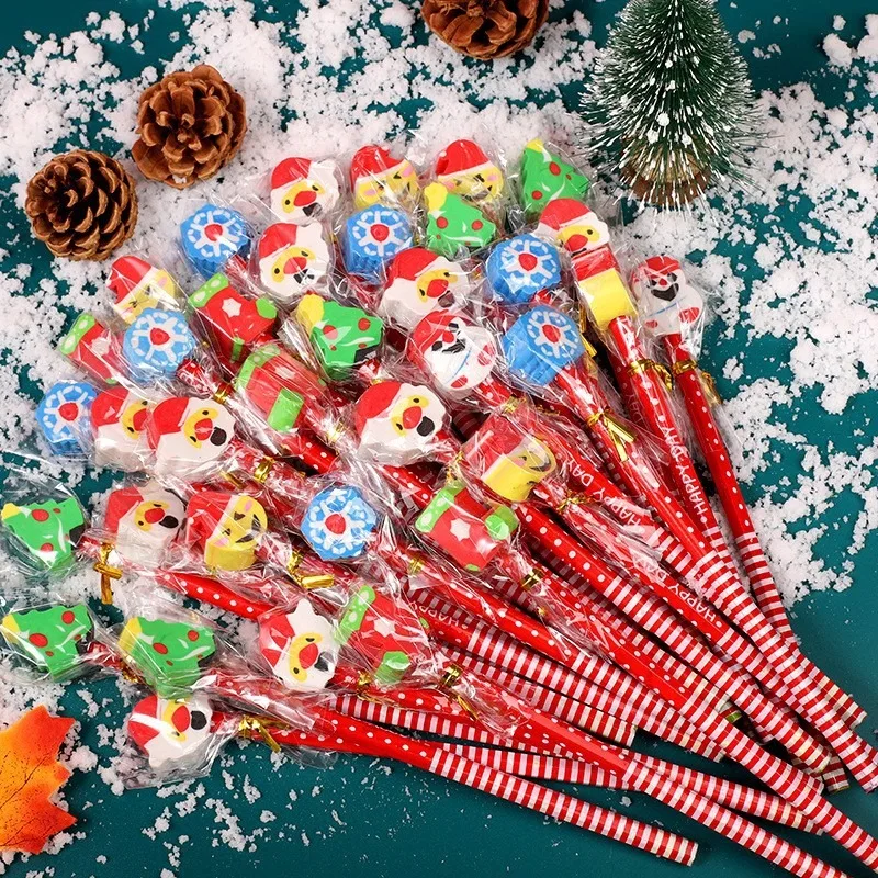 40pcs/bag Kawaii Christmas HB Wood Pencils With Eraser Kids  Promotion Gifts Student Writing Painting Stationery Gift