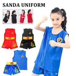 Adult Children Sanda Uniform Shorts Fight Wushu Sanda Suit for Kids Thai Shirt Training Competition Muay Thai Boxing Trunks