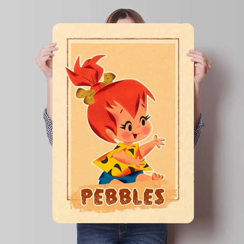 Pebbles Flintstone Cartoon Metal Poster Gamer Room Decoration Vintage Metal Sign Tinplate Sign for Wall Art Decoration Retro