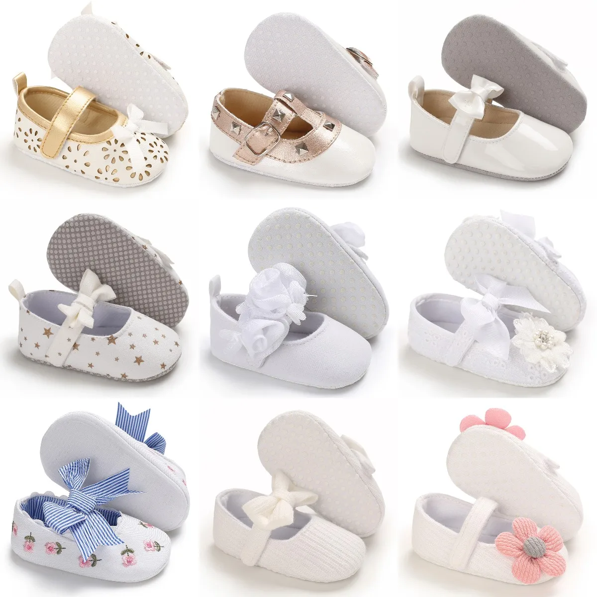 Baby shoes white series girl princess shoes bow knot soft soled children's shoes washing shoes