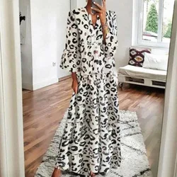 Casual Printed Long Dress Women Spring Summer Long Sleeve Pleated A-line Midi Dress Women Fashion Retro Bohemian Dress 2023 Robe