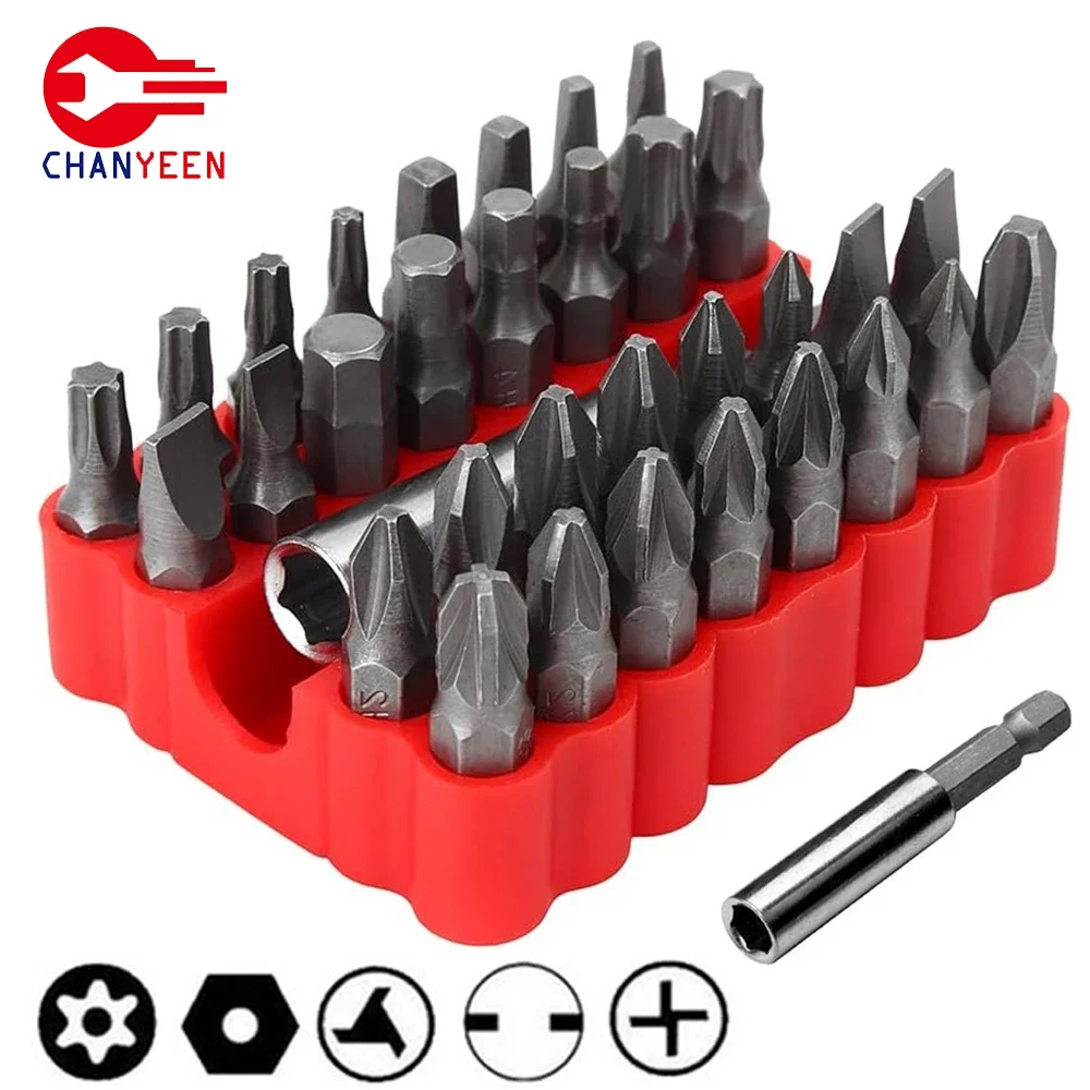 33 יחידות / הרבה מגנטי ביט ביט ביט סט 1/4" 6.35mm Torq Torx Hexagonal Star Spanner מחזיק חשמלי ביטים לברגה