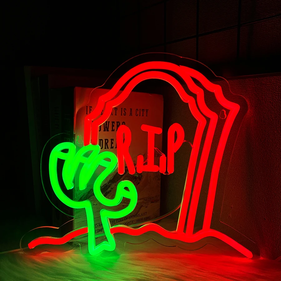 Haunted House Led Neon Sign, Weird Tombstone Icon, Used For Bedroom, Game Room, Man Cave, Halloween Art Decor, Usb Powered.