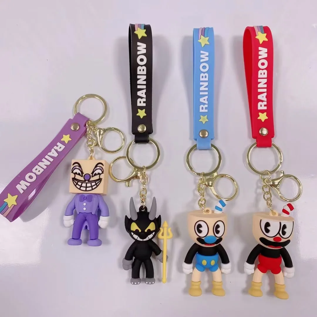 Creative New Adventure Cuphead Game Around 6cm Mickey Minnie Doll Mug Key Chain Pendant Car Key Ring Children\'s Gifts