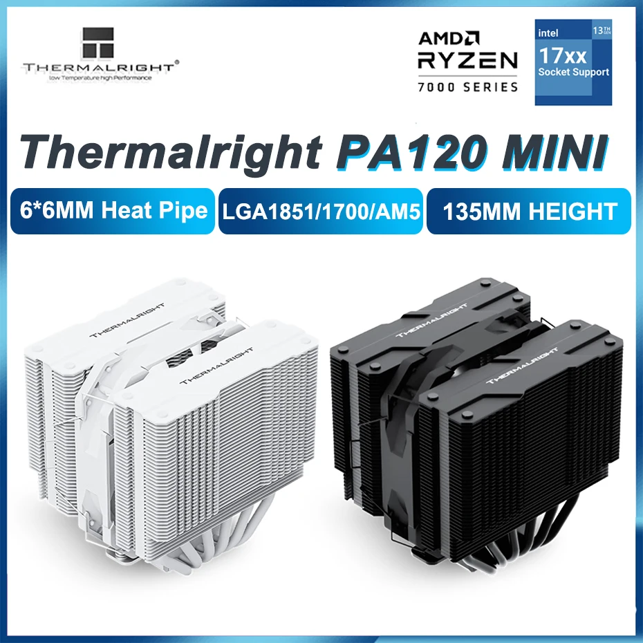 

Мини-кулер для ЦП Thermalright PA120, черный/белый, с двойной башней, 6 тепловых труб, высота 135 мм, радиатор с воздушным охлаждением для LGA1700 1851 AM5