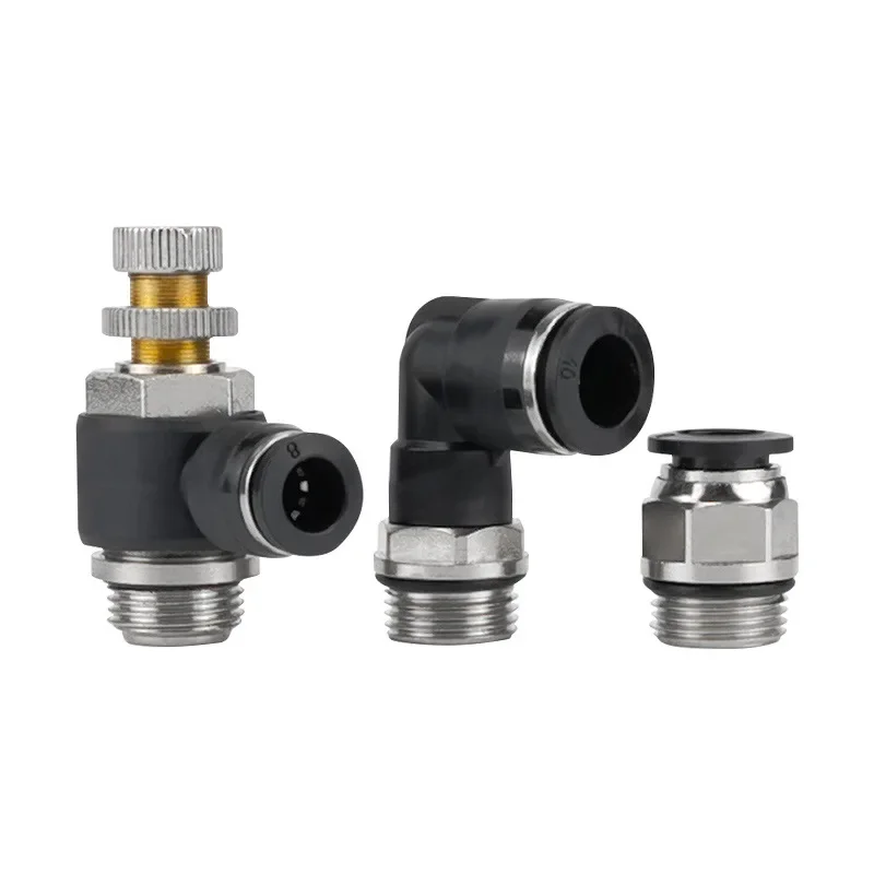 Black White G 1/8" 1/4" 3/8" 1/2" BSPP Male x 4 6 8 10 12mm PC PL SL Pneumatic Pipe Fitting Valve Throttle Air Compressor