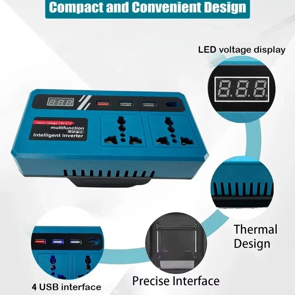

Инвертор литий-ионной батареи 150 Вт для Makita/DeWalt/Milwaukee, инвертор источника питания переменного тока от 18 В/21 В до 220 В для активного отдыха