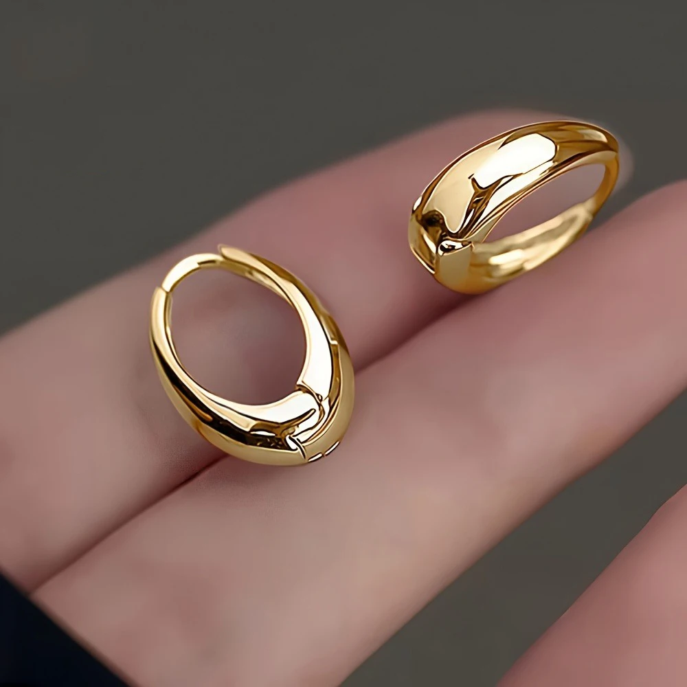 Brincos femininos ovais banhados a ouro 18K, joias diárias da moda, acessórios multifuncionais simples, presentes de estilo personalizados