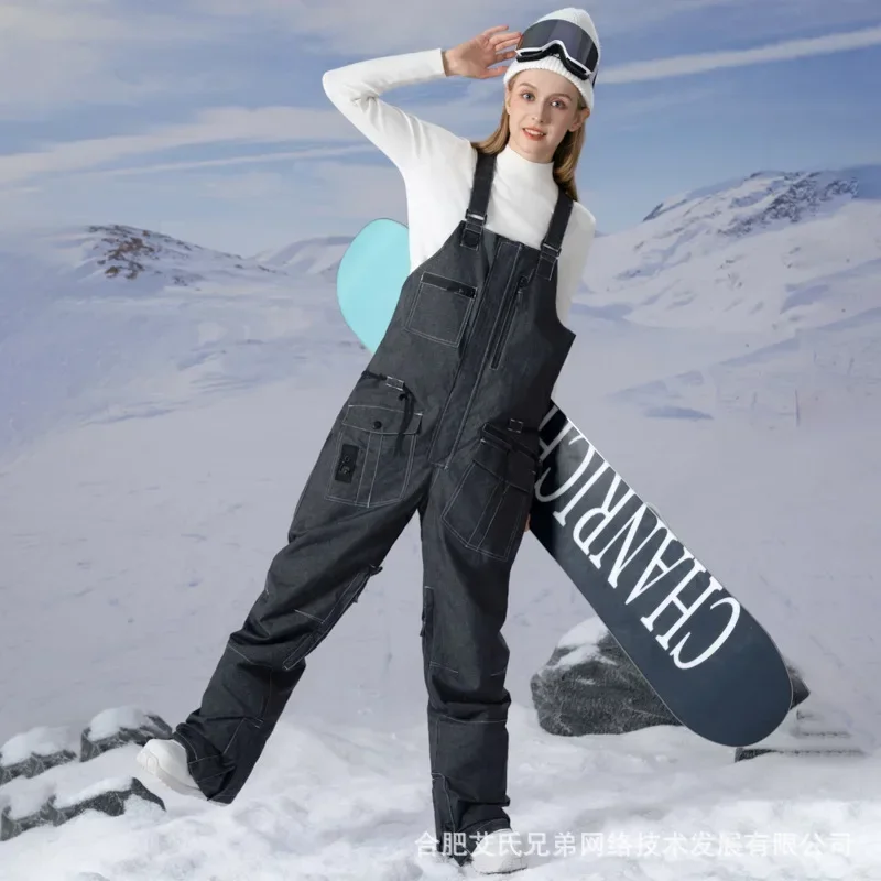 

2025 new Ski Strap Pants For M en And Wome n Waterproof Windproof And Warm Den im Ski Pants OT2