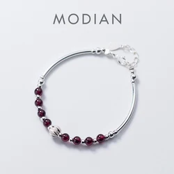 Modian Natural Garnet Little Balls Sterling Silver 925 Bracelet for Women Link Chain Bracelet Ethnic Style Original Fine Jewelry