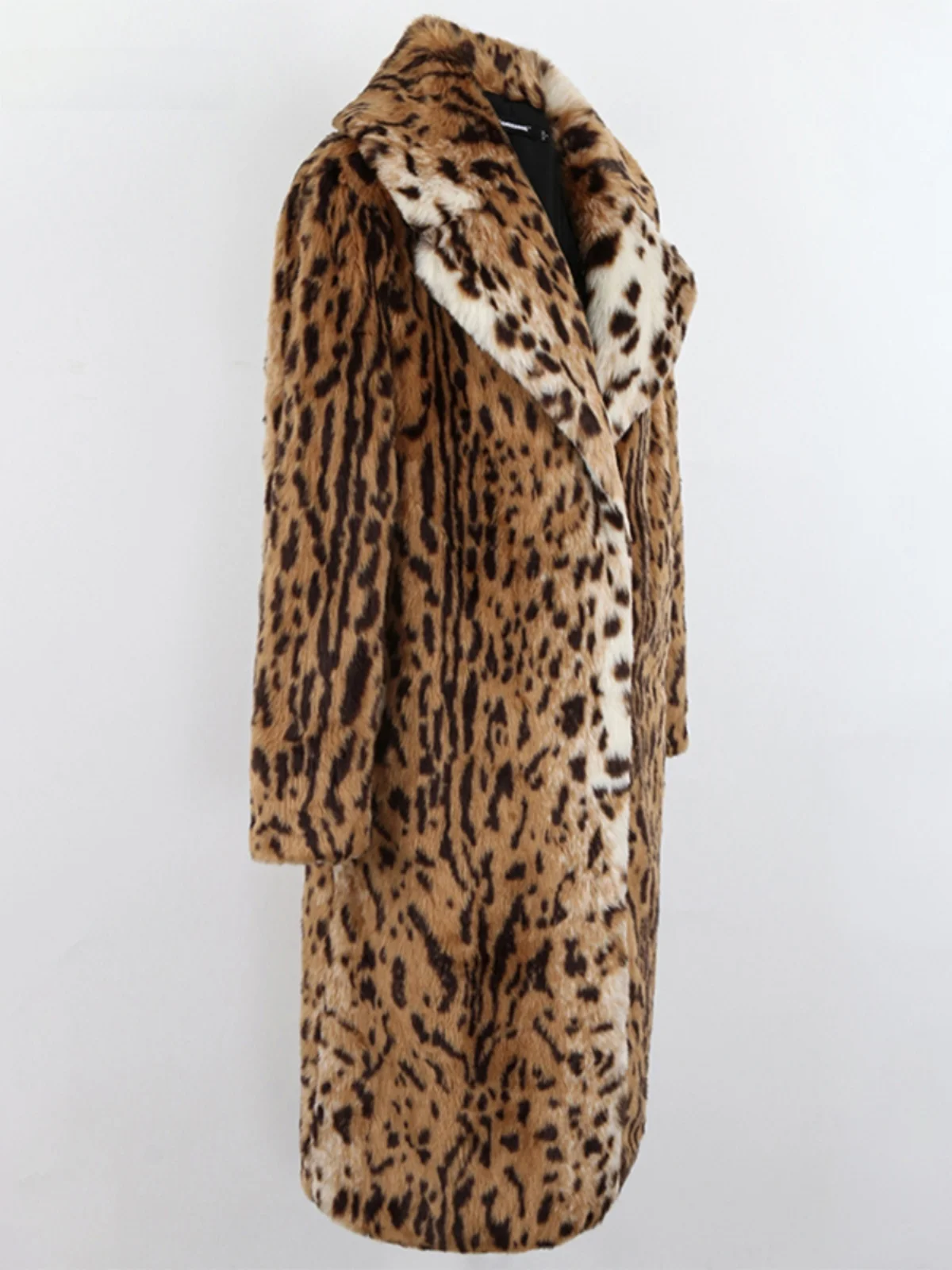 Nerazzurri Long Fashionable Leopard Print Eco-Friendly Fur Coat Women's Loose Fit Outerwear Comfortable Warm Polyester 