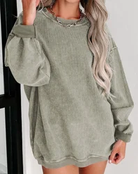 Woman Blouse 2023 Spring Round Neck Long Sleeve Casual Plain Loose Daily Basics Pullover Tee Top Woman Clothing