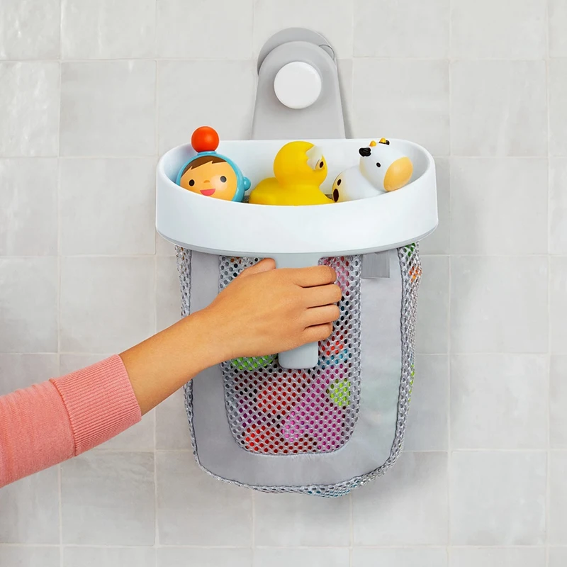 Hanging Bath Toy Storage With Quick Drying Mesh, Easy Install Easy To Use White & Gray