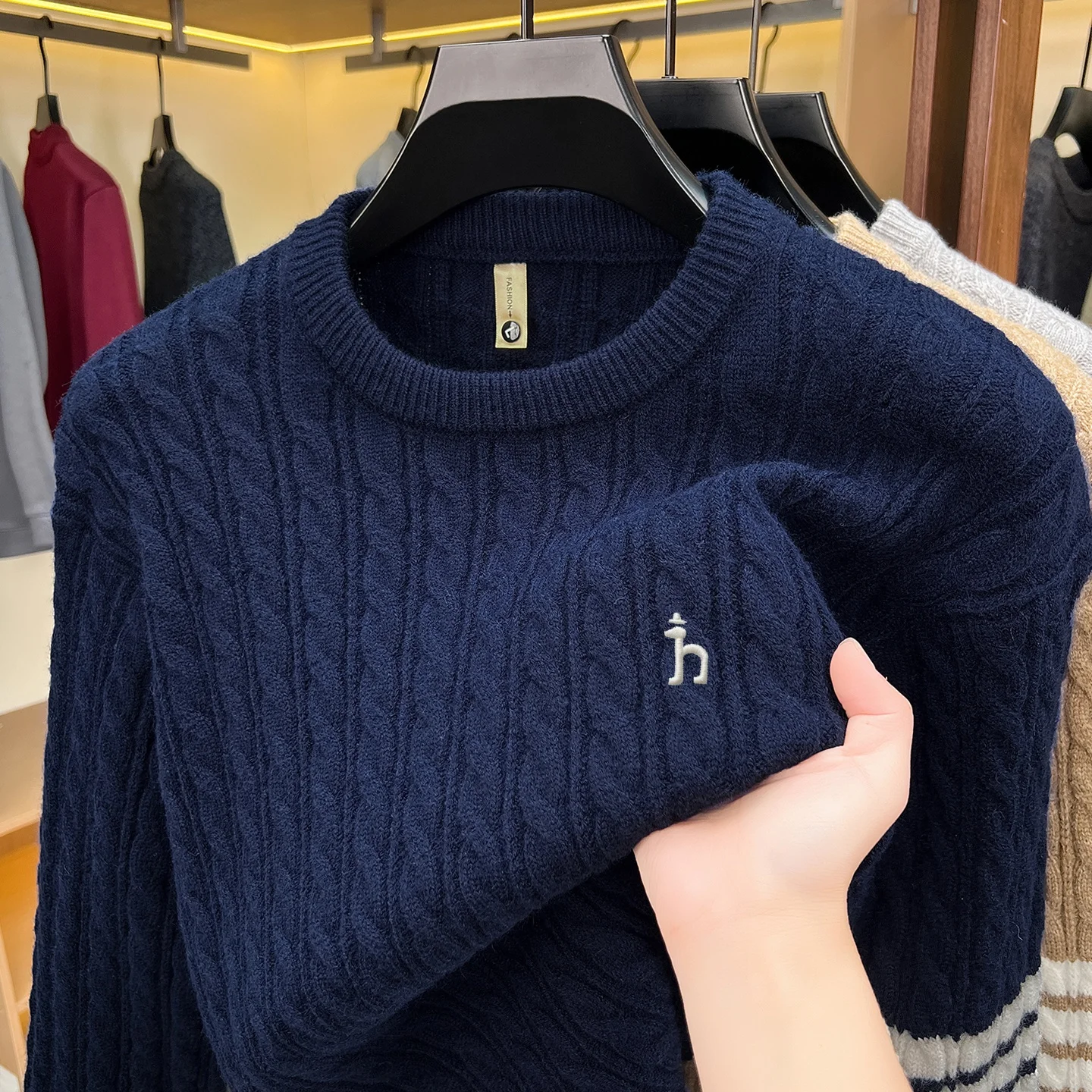 High-End-Marke Rundhalssweater Herren Winter neue Mode Zipper schön süße Hund Stickerei koreanische Gelegenheit verdickte warme Strickhemd – Detail 8