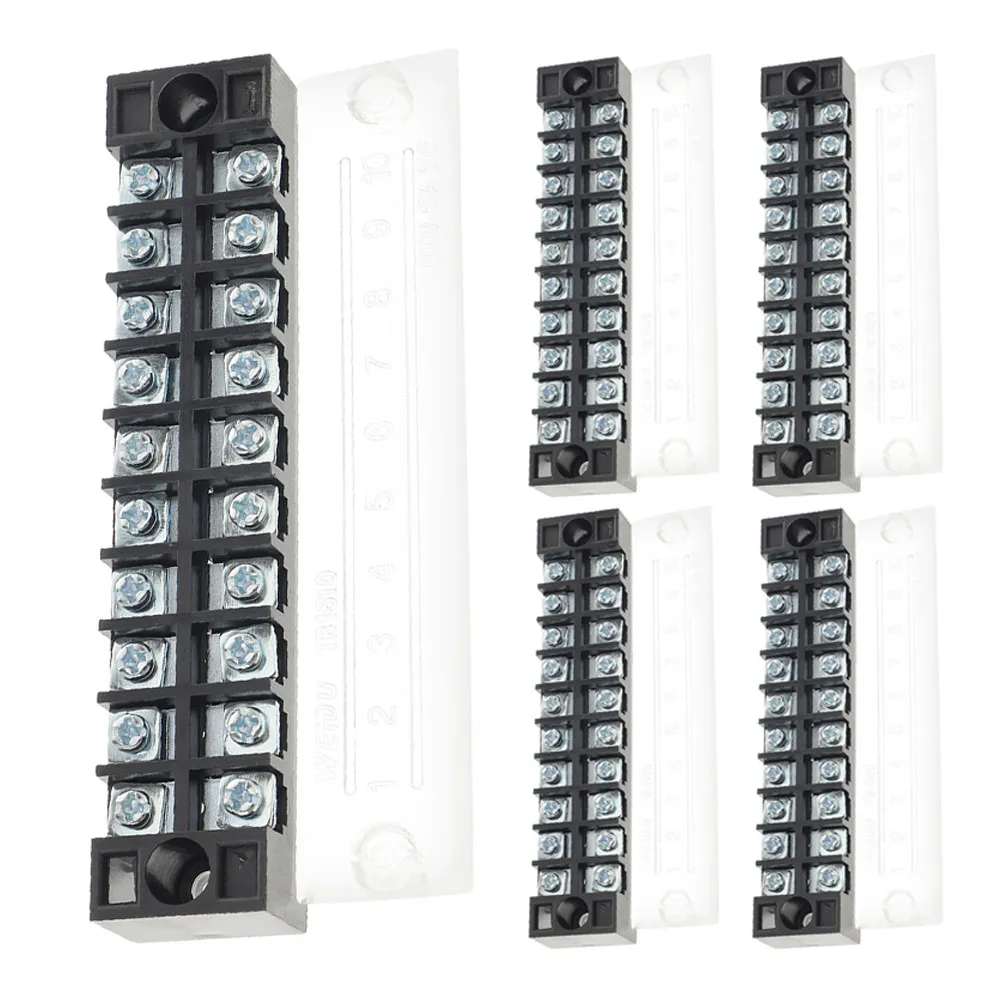 5Pcs Fixed Terminal Block -1510 Electrical Connection Strip 10 Pole Reliable Wire Connector for Wiring Fixed Bridge Jumper