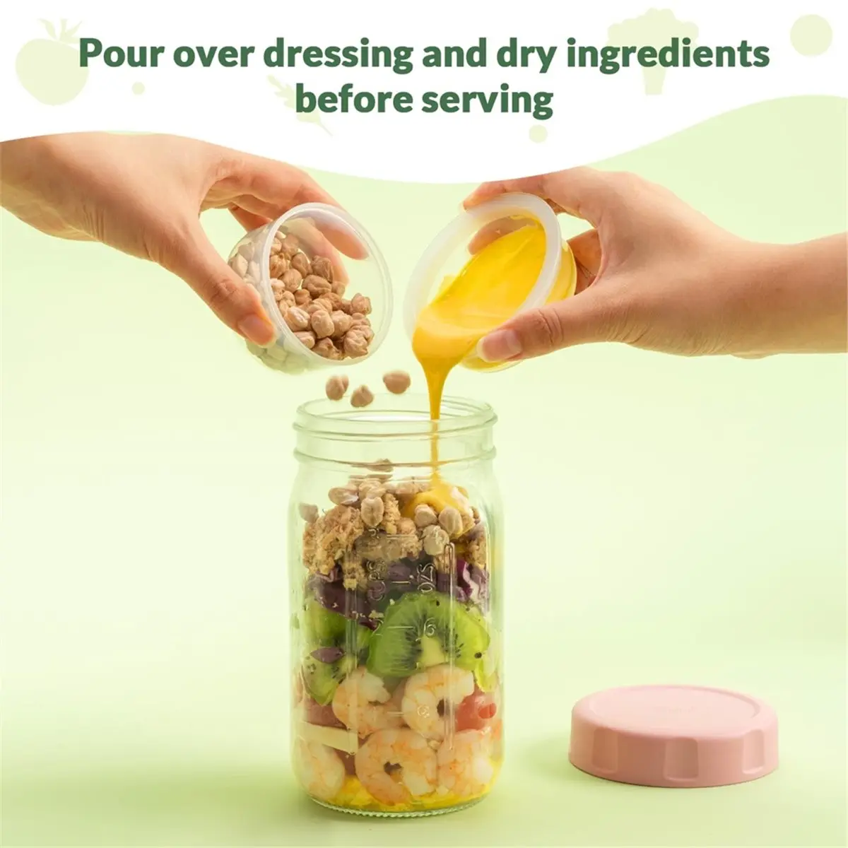 4 Pack Glass Salad Jars with Lids Meal Prep, Wet/Dry Separation for Salad Dressing and Dry Ingredients, 32oz MasonJar