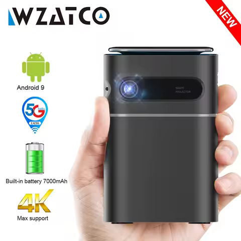 WZATCO A8 DLP Portable Projector Smart Android 9.0 5G WiFi Support 1080P Full HD 4K LED Beamer Mini Home Theater HD-in Proyector