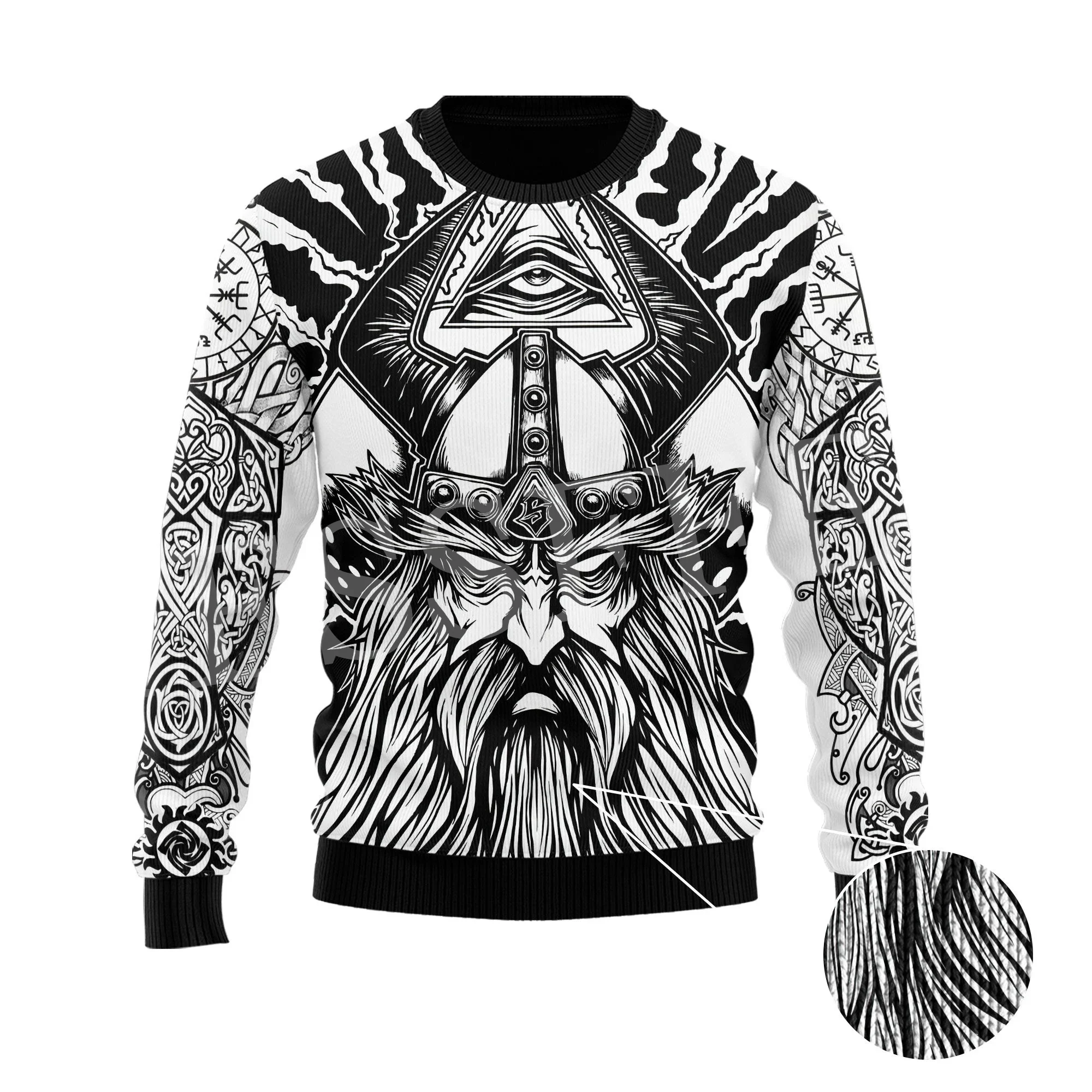 Weihnachten hässlichen Pullover Wolf Fenrir Odin nordischen Krieger Mythologie Tattoo Retro lange Ärmel 3dprint Pullover Harajuku lässig x3