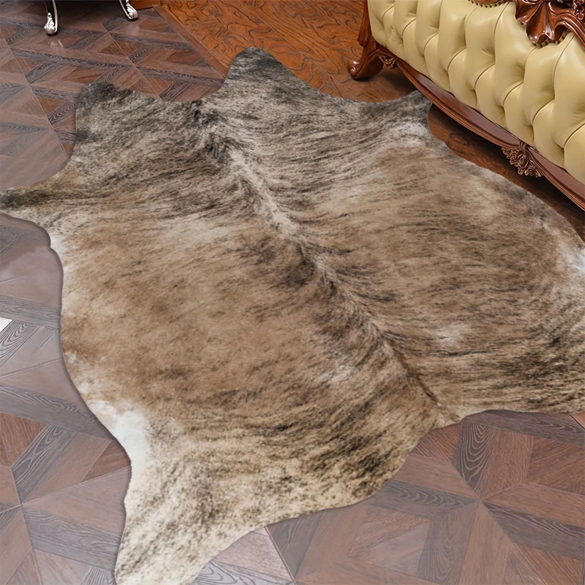 Brown Imitation Cowhide Rug Suitable for Bedroom Living Room Western Decoration American Home Faux Fur Animal Cowhide Rug