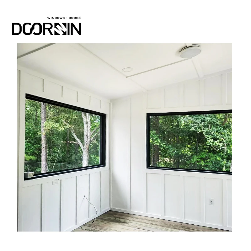 Doorwin-marco estrecho de estilo europeo a prueba de huracán, fibra de vidrio, Triple acristalado, ventana fija de aluminio negro