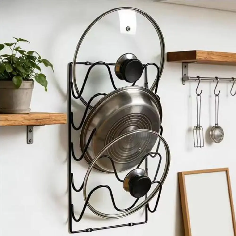 

Multi-Layer Pot Lid Storage Rack Wall Hanging Iron Pan Cover Storage Holder Rustproof Space Saving Cutting Board Storage Shelf