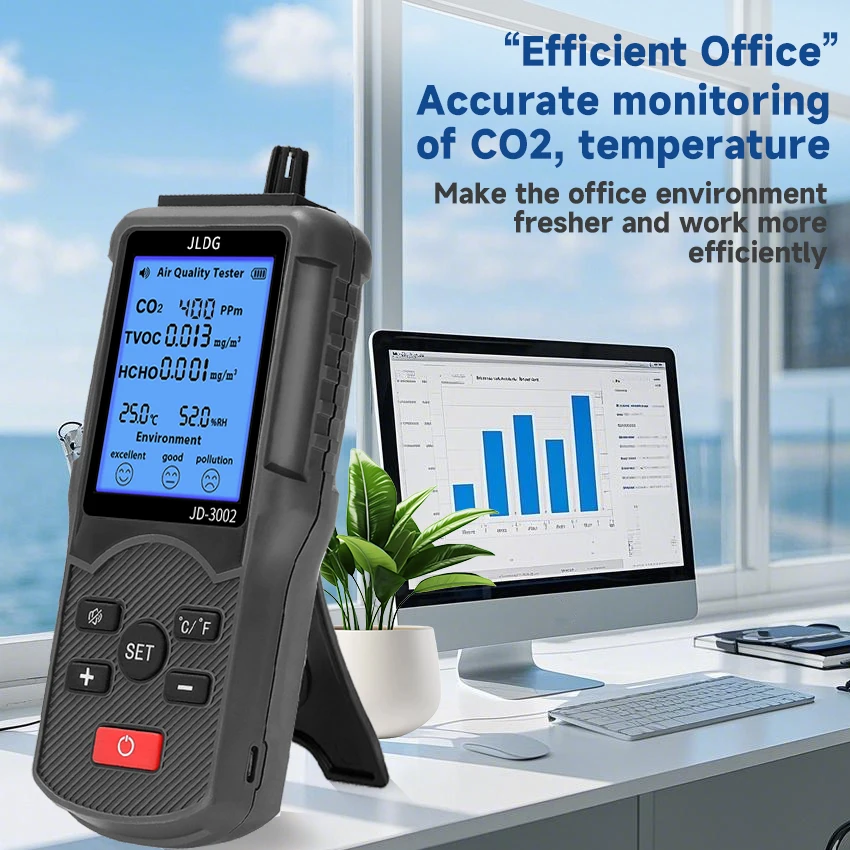

6 in1 Air Quality Tester JD3002 co2 tester,TVOC,HCHO,Temperature Humidity Measuring Device