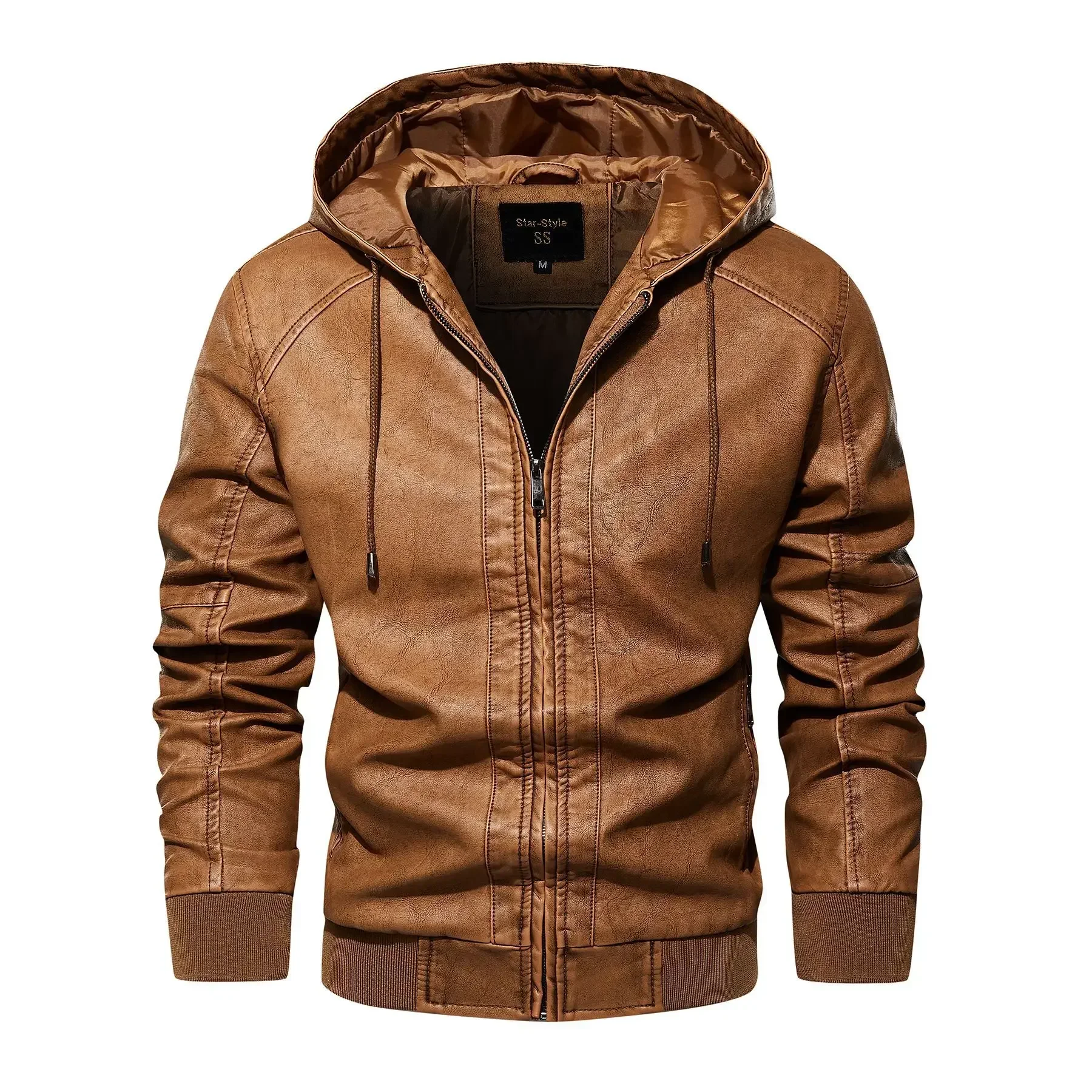 Autumn Men's  Leather Motorcycle Jacket Fashion Slim Zipper Vintage  Jackets Blue Windbreaker Coat