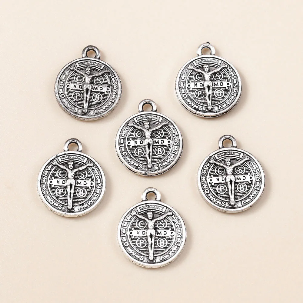 Leslie 10 Stück/Lot 17*24mm Legierung Antik-Silberfarben Jesus-Kreuz-Münzanhänger für Armbänder Halsketten Handgemachter Schmuck Zubehör – Detail 6