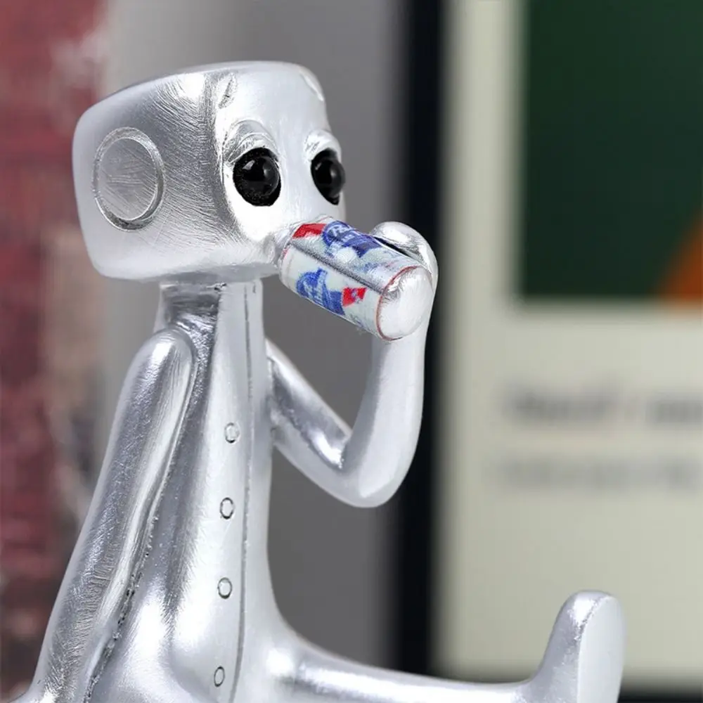 Your Anxiety Is a Lying Drinking Robot Statue Sitting Posture Sculpture Aliens Resin Craft Figurine Creative Home Decor