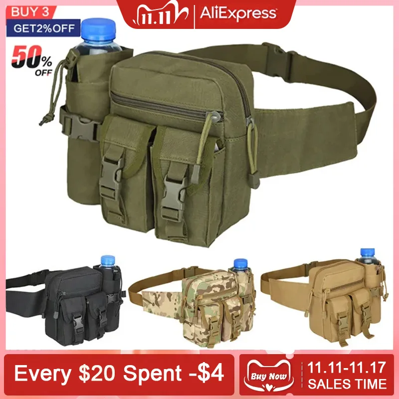 New Outdoor Waist Bag Water Bottle Holder Men Waterproof Molle Camouflage Hunting Hiking Climbing Mobile PhoneBelt Pack