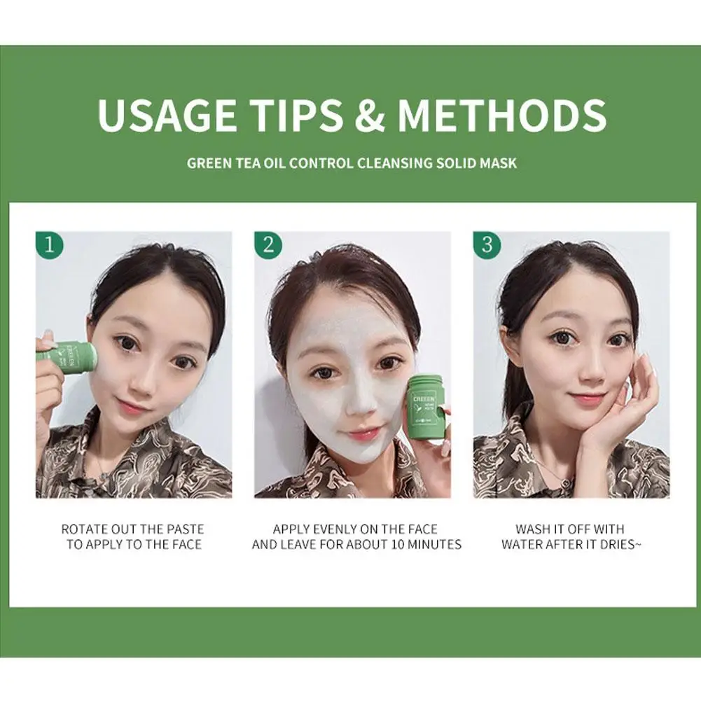 40G Moisturizing Green Tea Solid Mask Face Skin Care Purifying Clay Stick Oil Control Improves Skin Deep Cleaning Hydrating Mask