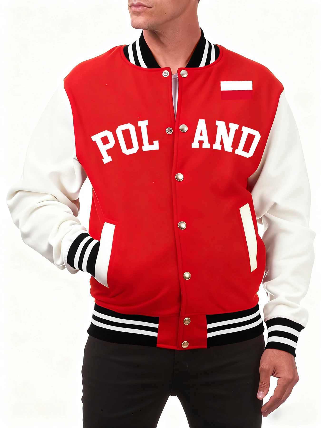 

Poland National Letter Print Male Jacket All-Match Fleece Baseball Jersey Vintage Casual Clothes Autumn Fashion Mens Coat