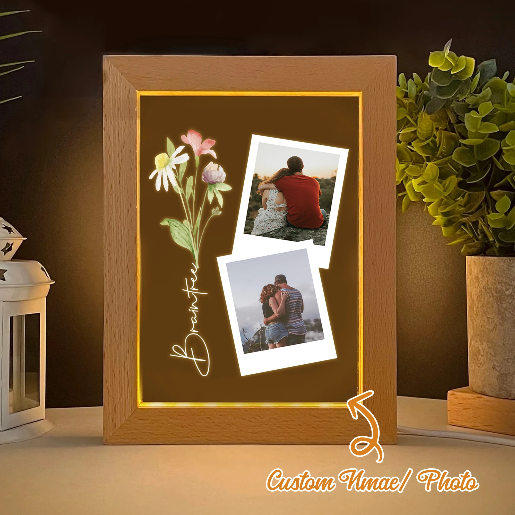 

Personalized Flowers Couple LED Night View Photo Frame Customized Gifts Family Living Room Bedroom Dining Room Home Decoration