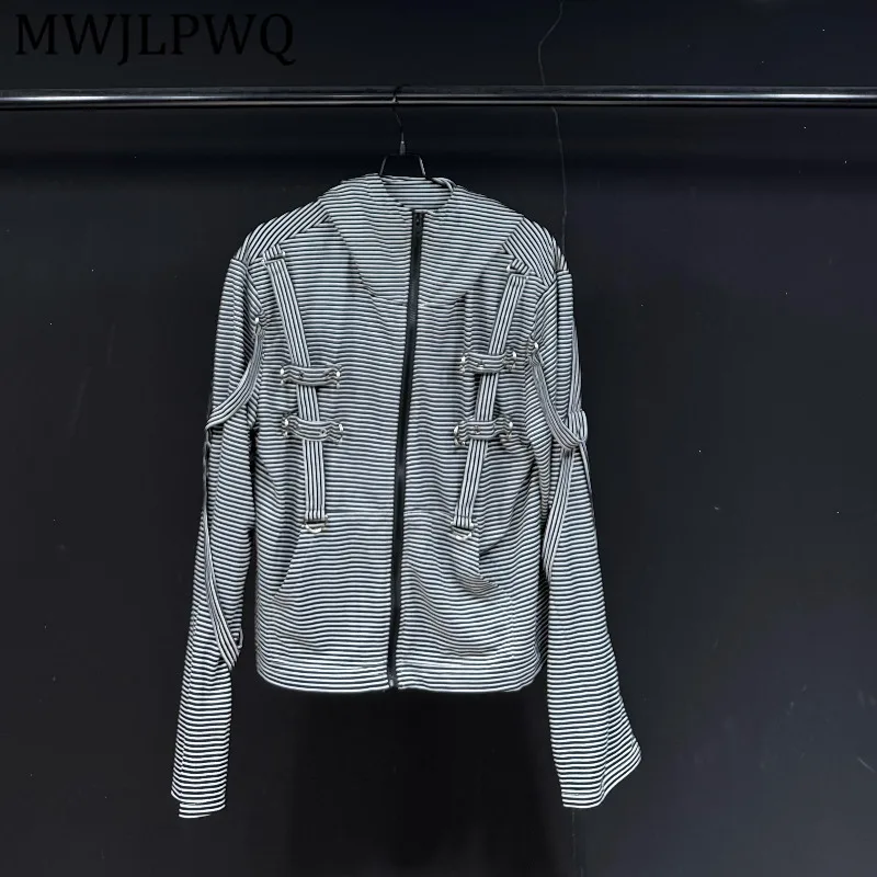 

MWJLPWQ Striped Design Hoodie Sweatershirts For Men Functional Style Loose Fit Long-Sleeved Tops With Straps Spring Autumn 15934