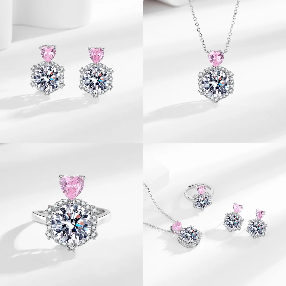 

Роскошное кольцо из стерлингового серебра 925 пробы с инкрустацией восемью сердечками и восемью стрелками, серьги, ожерелье, женский комплект ювелирных изделий