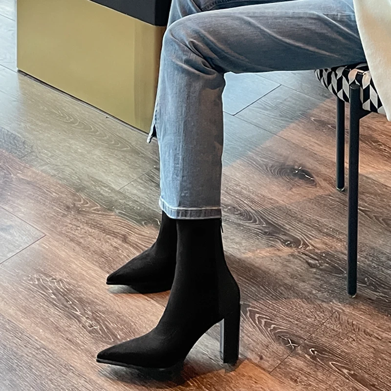 Taoffen Size 33-40 Women High Heel Boots New 2023 Zip Pointed Toe Shoes Woman Winter Fashion Party Short Boots Female Footwear