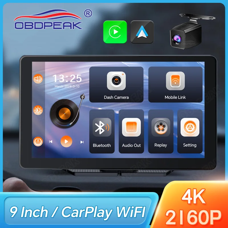 K7 9 Inch 4K Dash Cam Car DVR Wireless Carplay & Android Auto GPS Navigation Video Recorder AUX Dashboard Camera Monitor BT 5G