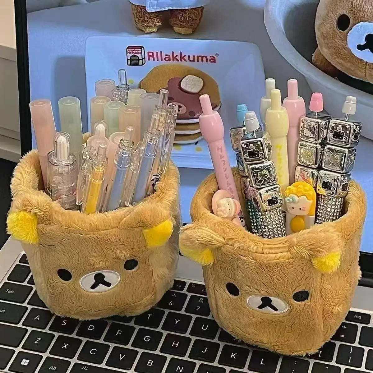 

Kawaii Rilakkuma Pencil Holder Cosmetics Pen Cotton Container Desk Accessories Office Organizer Kid Stationery Storage Box Gifts