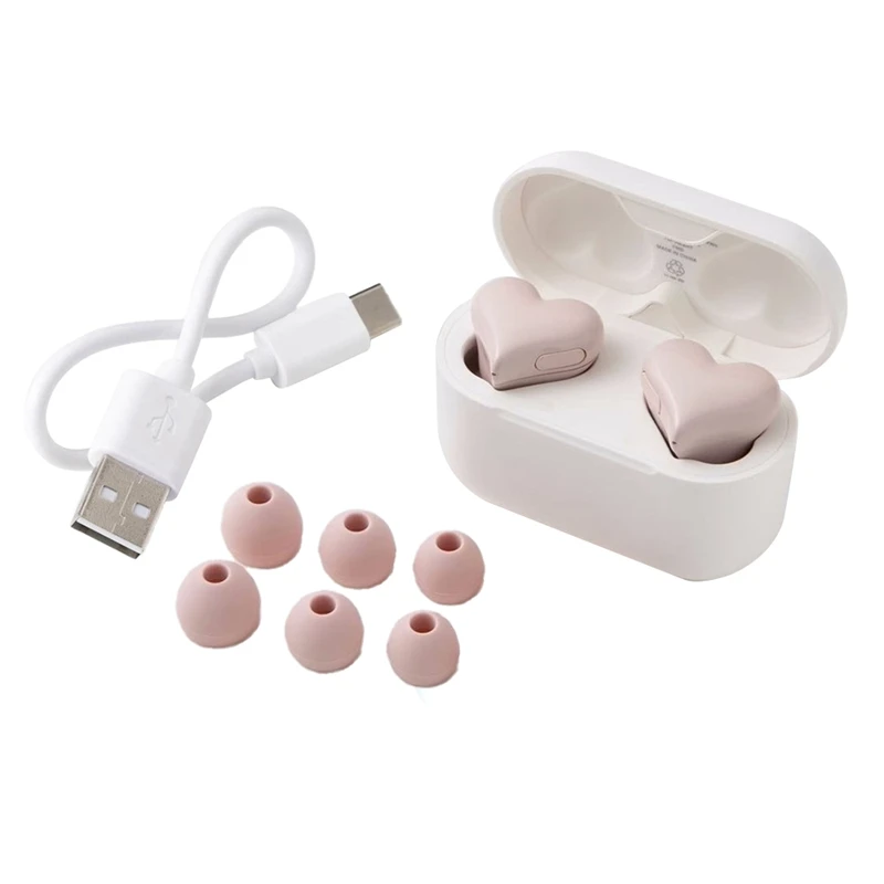 Amor fone de ouvido bluetooth à prova dwaterproof água fácil emparelhamento contínuo portátil in-ear com cancelamento de ruído fone de ouvido coração, rosa fácil de usar