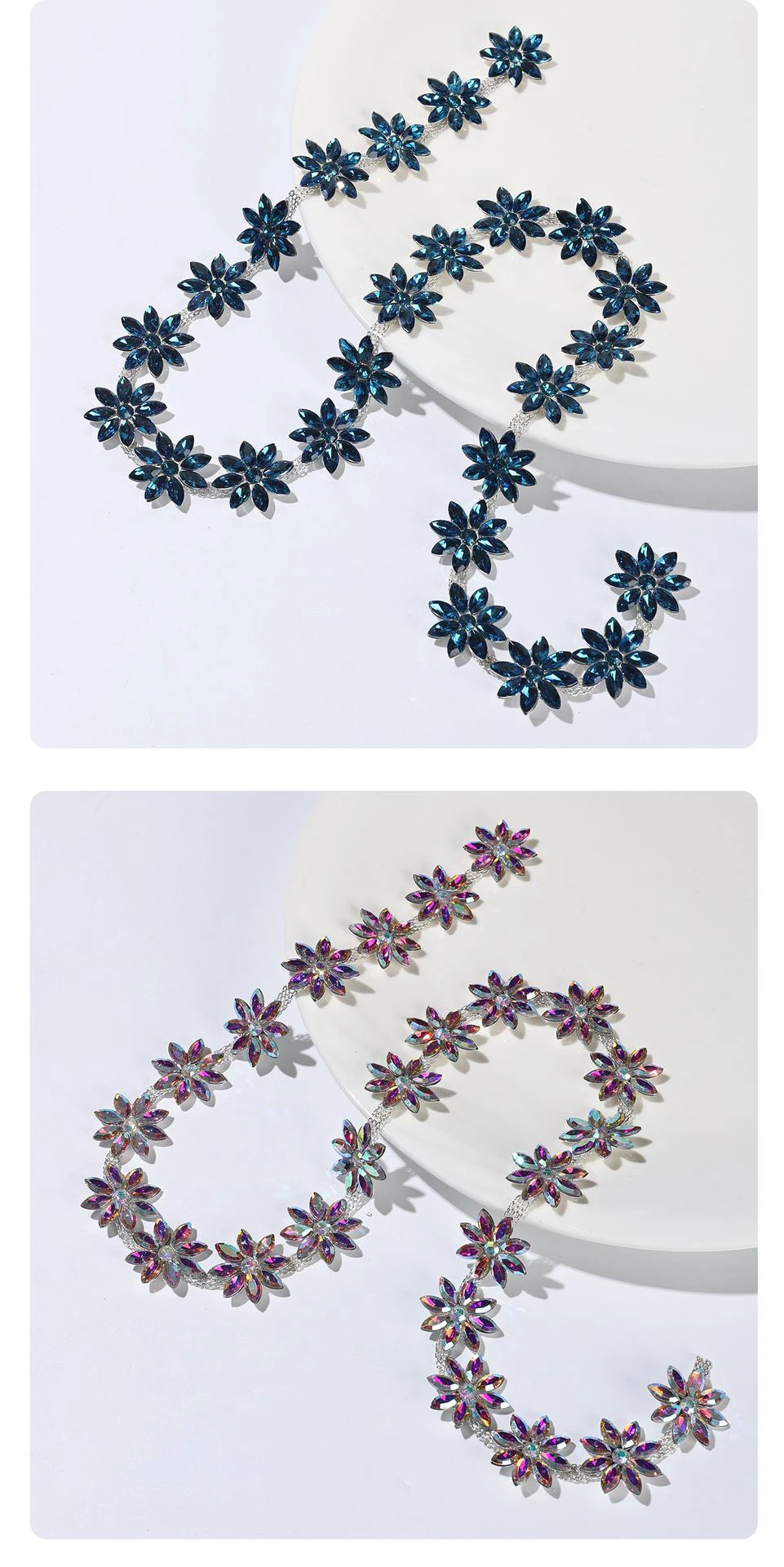 5 Yards Strass-Kette Kristall-Diamant-Zubehör DIY-Bastelzubehör Geschenke Dekoration Blumenförmiges Strass-Band Nähzubehör – Detail 6