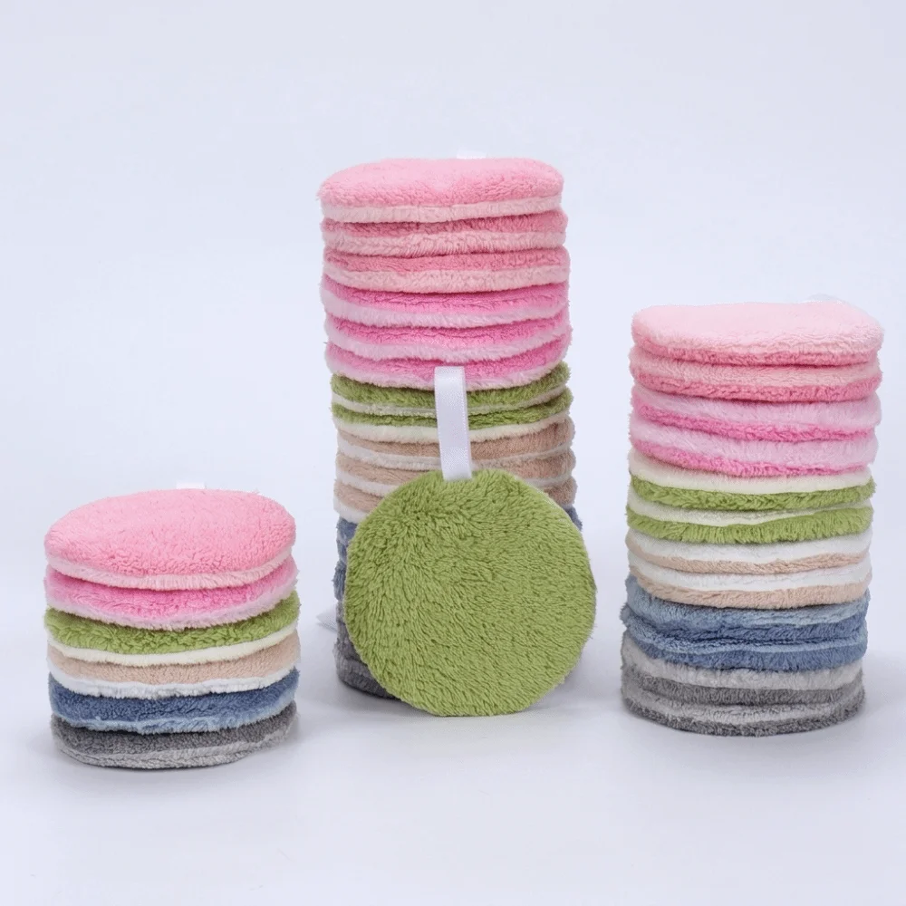 6 Pcs Set Coral Fleece Face Wash Pads Double Sided Round Shape Facial Cleansing Cloth Reusable Absorbent Skincare Tool Pads