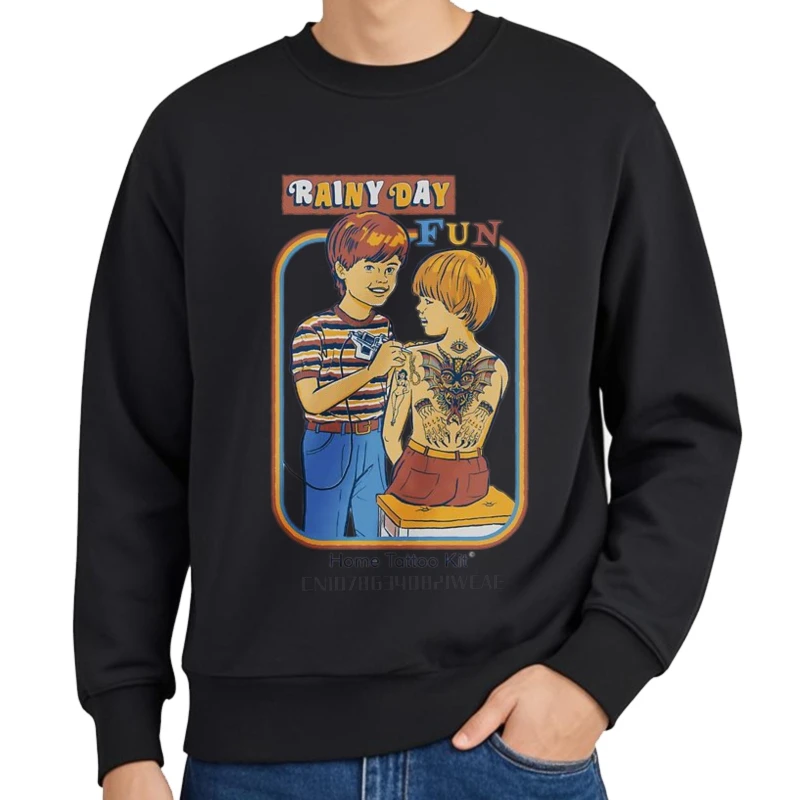 Moletom masculino oversized outono para ele com capuz dia chuvoso diversão tatuagem arte confortável treino rock o pescoço pulôver conforto hoodie
