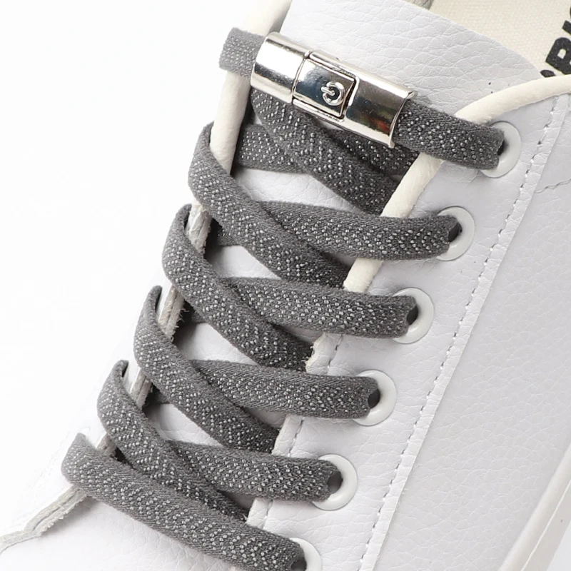 Tali Sepatu Kunci Tekan Tanpa Dasi Lebar 8MM Sepatu Tali Elastis Datar Anak-anak Dewasa Tanpa Dasi Tali Sepatu Aksesori Sepatu