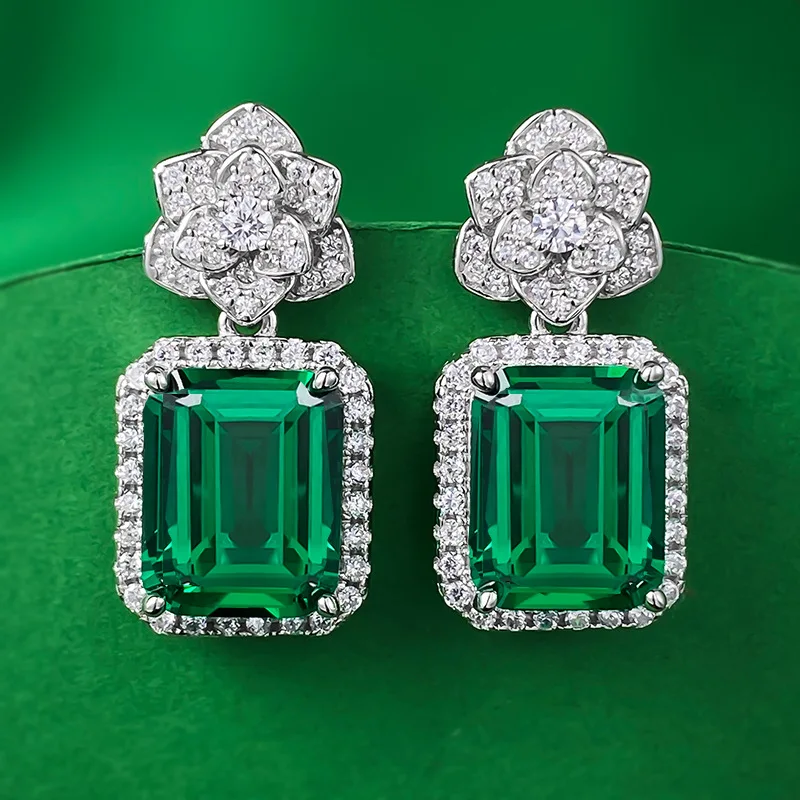 

2023 New S925 Sterling Silver European and American Luxury Set 8 * 10 Nano Green Earrings Cross border