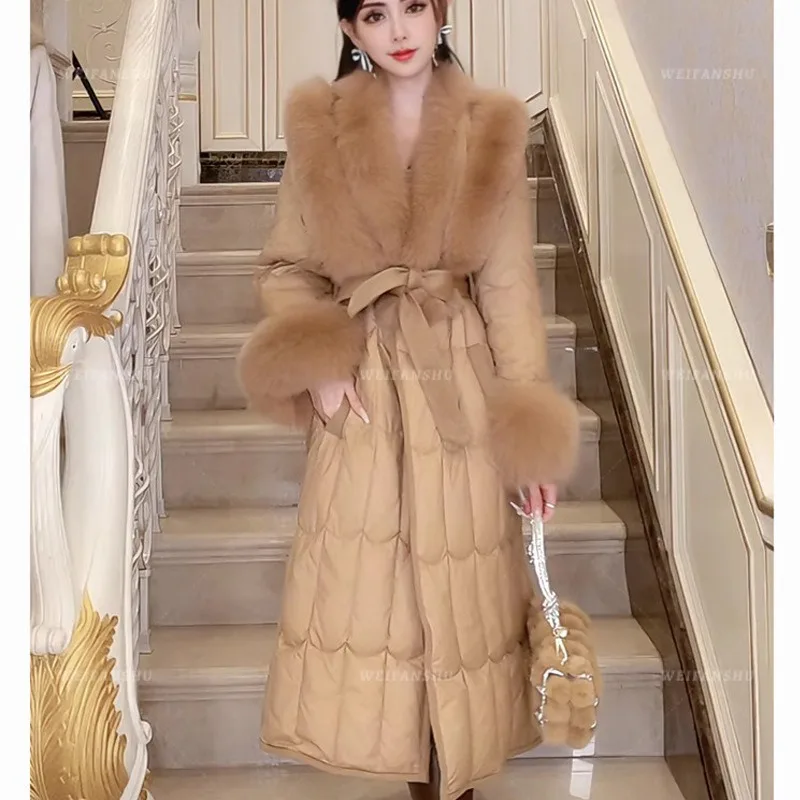 

Осень и зима 2025 года, новый пуховик с воротником из натурального меха, длинная версия с воротником из лисьего меха, легкая роскошь