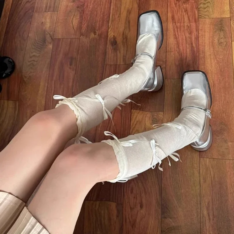 1/2/3 펑크 여성 종아리 묶음 레그 커버 양말 발레 스트랩 종아리 양말 얇은 스타킹 Y2K 로리타 고딕 일본 JK 코스프레 양말