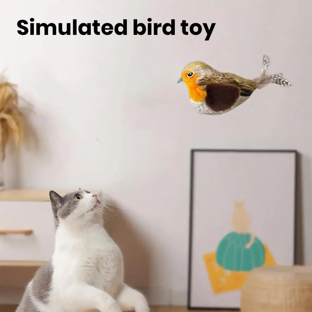 Juguete de felpa con sonidos realistas para gatos, juguete Teaser de pájaro para gatos, simulación chirriante colgante con pluma