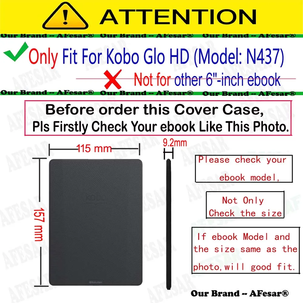 Folio Case for Kobo Glo HD ebook Reader Leather Cover Model N437 Protective Case with Magnet Closure Auto Sleep Gift Screen Film