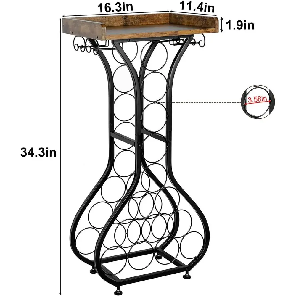 Floor Standing Mini Bar with 14-Bottle Wine Rack and Glass Holder for Home Bar, Kitchen, Living Room