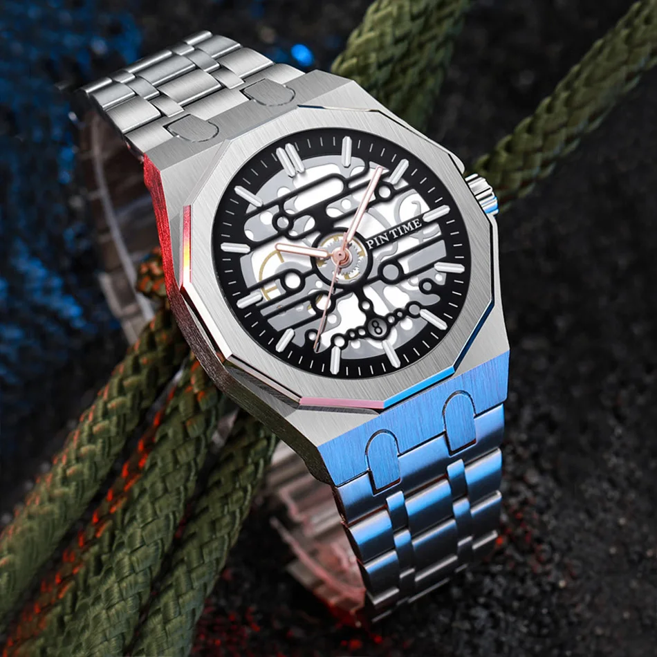 ساعة ميكانيكية رجال الأعمال الفاخرة متعددة الوظائف بمينا كوارتز أوتوماتيكية ساعة ميكانيكية أوتوماتيكية أنيقة للرجال #4